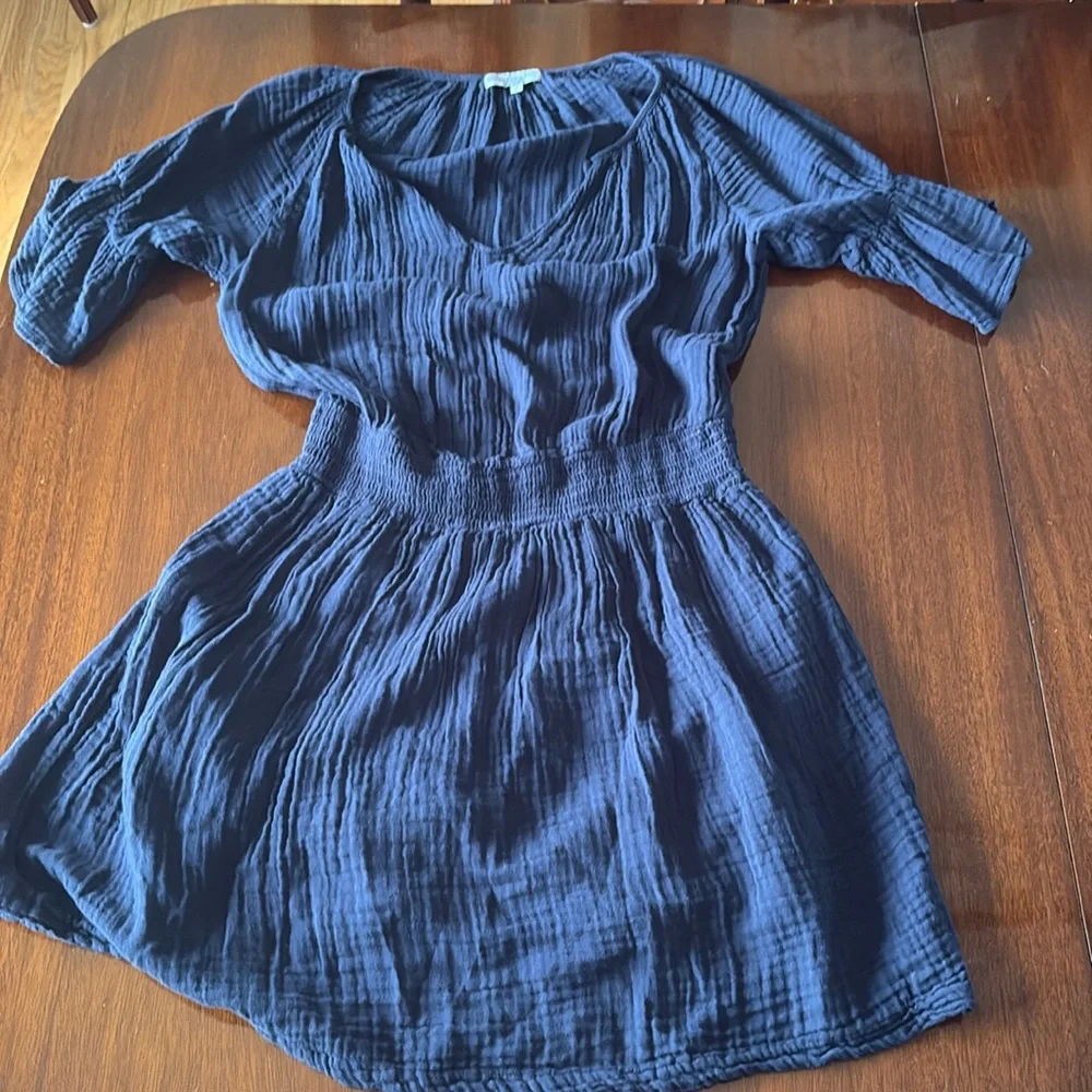 NWOT Michael Stars Navy Katelyn Lined Gauze 100% Cotton V Neck Dress-  Size M - Picture 3 of 8